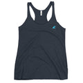 Women’s Navy Blue Racerback Tank Top with Aqua Blue Epic Wave Logo – Extremely Stoked® Athleisure